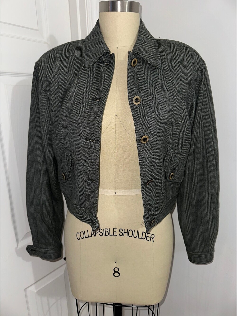 Carlisle Women's Gray Wool Herringbone Vintage Jacket 6